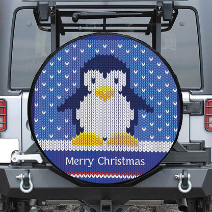 Christmas Penguin Knitted Print Leather Spare Tire Cover