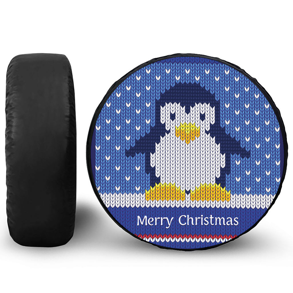 Christmas Penguin Knitted Print Leather Spare Tire Cover