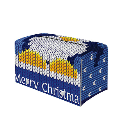 Christmas Penguin Knitted Print Leather Tissue Box Cover