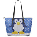 Christmas Penguin Knitted Print Leather Tote Bag With Zipper