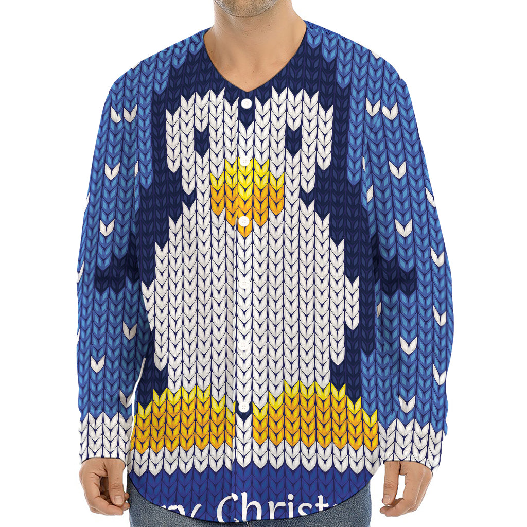 Christmas Penguin Knitted Print Long Sleeve Baseball Jersey