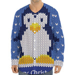 Christmas Penguin Knitted Print Long Sleeve Baseball Jersey