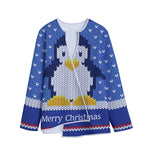 Christmas Penguin Knitted Print Long Sleeve Short Coat
