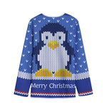 Christmas Penguin Knitted Print Long Sleeve Short Coat