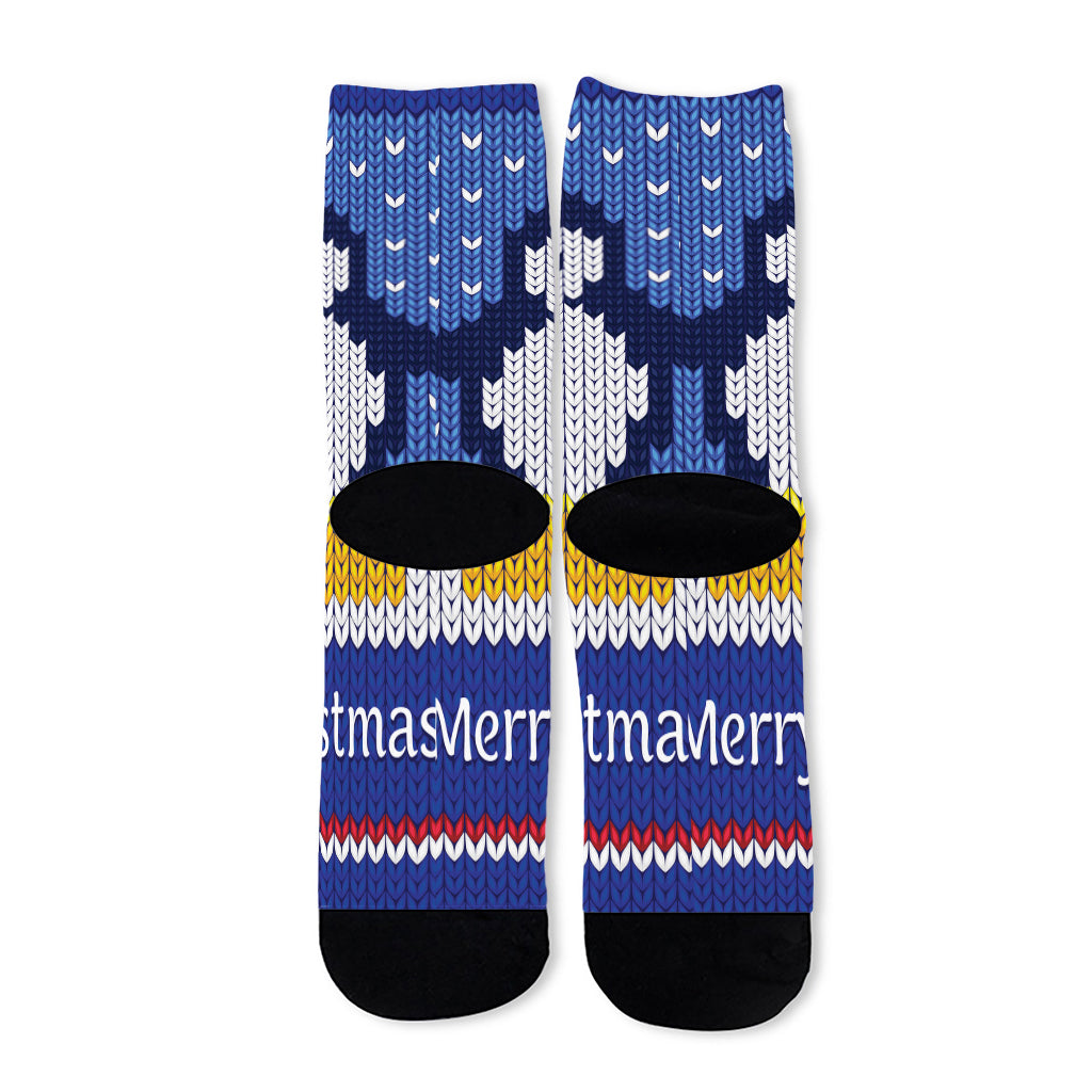 Christmas Penguin Knitted Print Long Socks