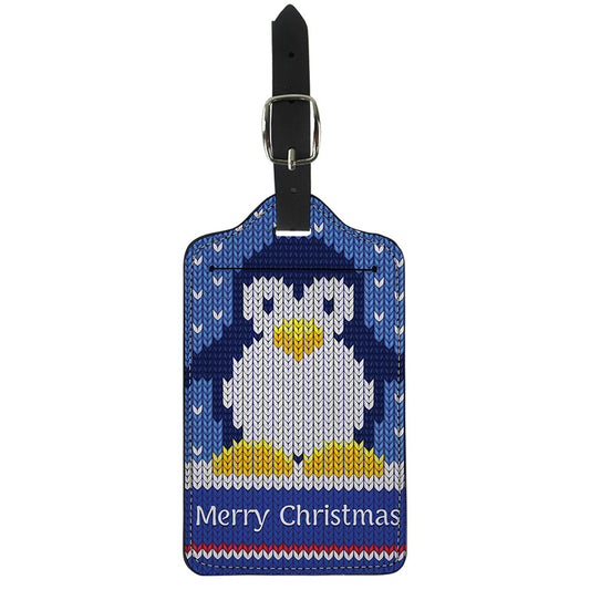 Christmas Penguin Knitted Print Luggage Tag