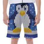 Christmas Penguin Knitted Print Men's Beach Shorts