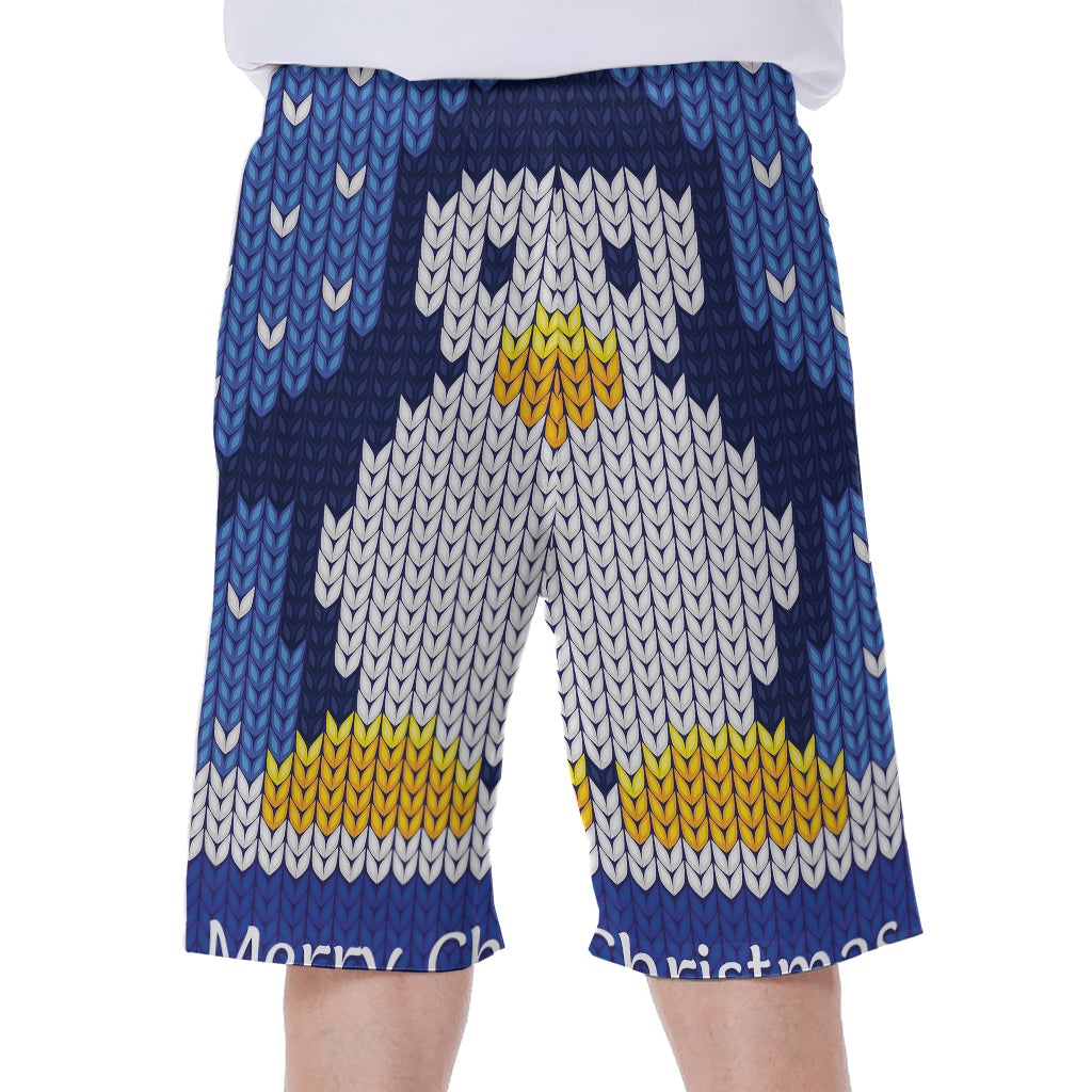 Christmas Penguin Knitted Print Men's Beach Shorts