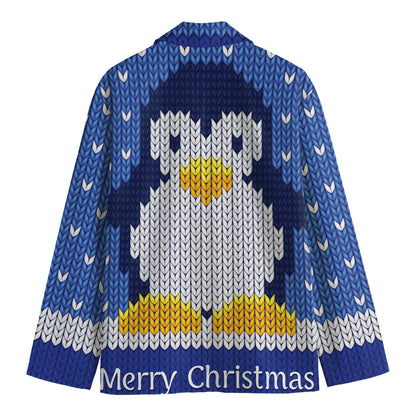 Christmas Penguin Knitted Print Men's Blazer