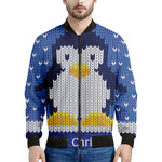 Christmas Penguin Knitted Print Men's Bomber Jacket