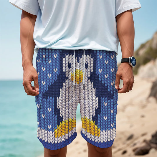 Christmas Penguin Knitted Print Men's Cargo Shorts