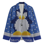 Christmas Penguin Knitted Print Men's Cotton Blazer