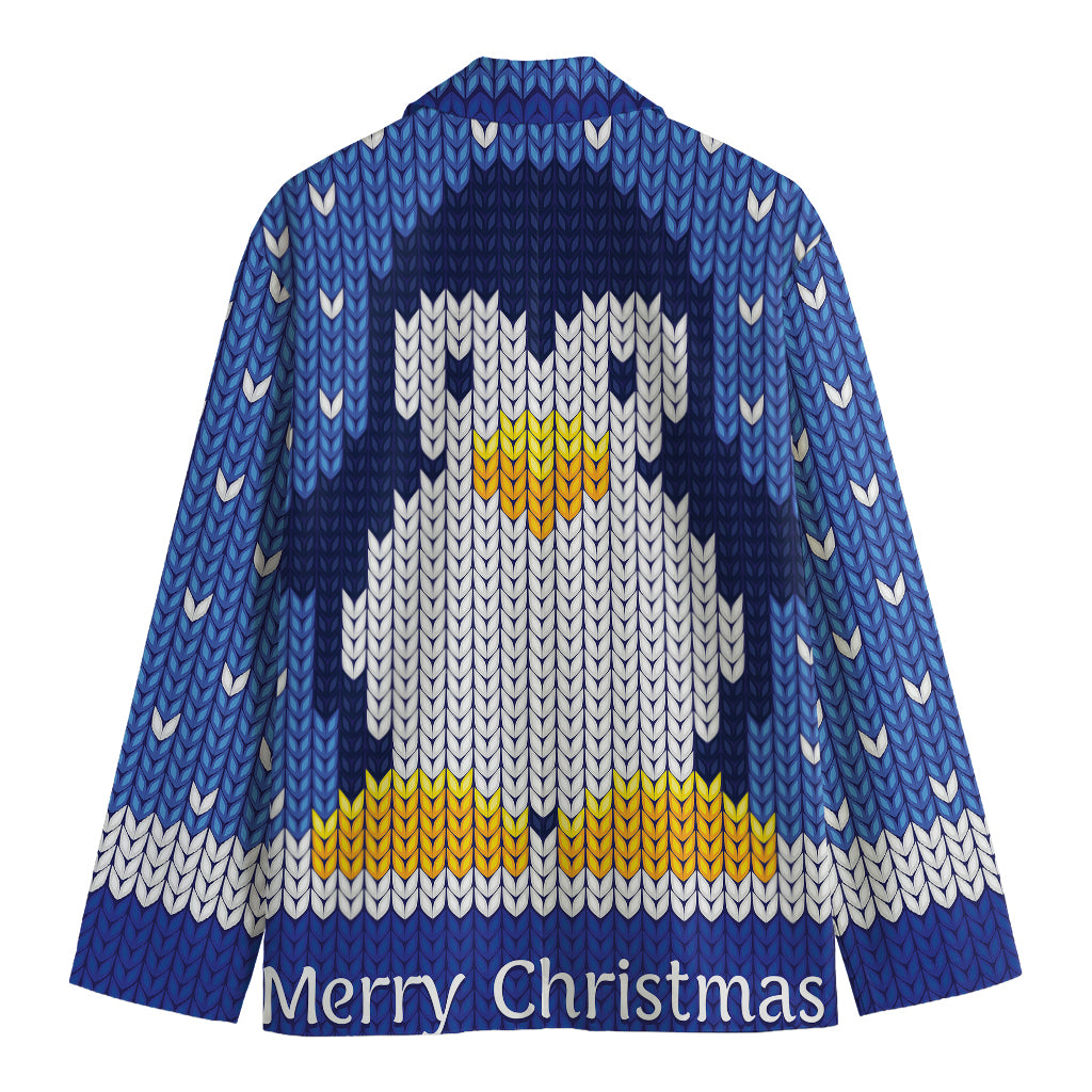 Christmas Penguin Knitted Print Men's Cotton Blazer