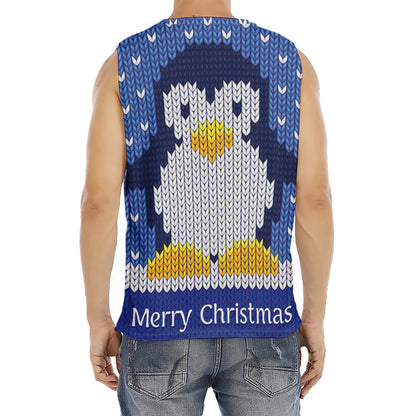 Christmas Penguin Knitted Print Men's Fitness Tank Top