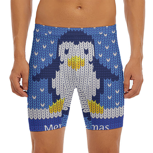 Christmas Penguin Knitted Print Men's Long Boxer Briefs