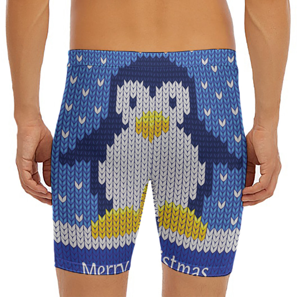 Christmas Penguin Knitted Print Men's Long Boxer Briefs