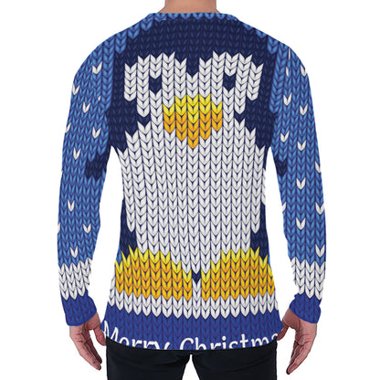 Christmas Penguin Knitted Print Men's Long Sleeve T-Shirt