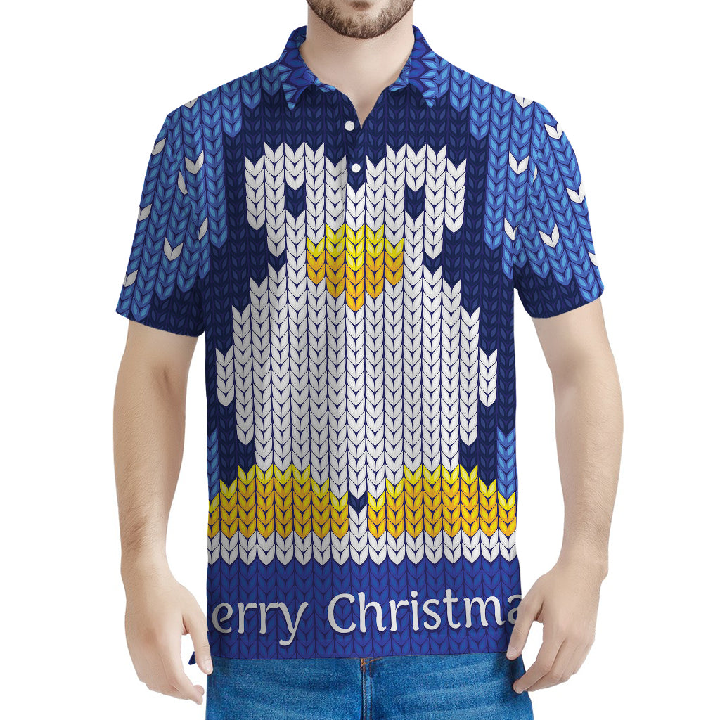 Christmas Penguin Knitted Print Men's Polo Shirt