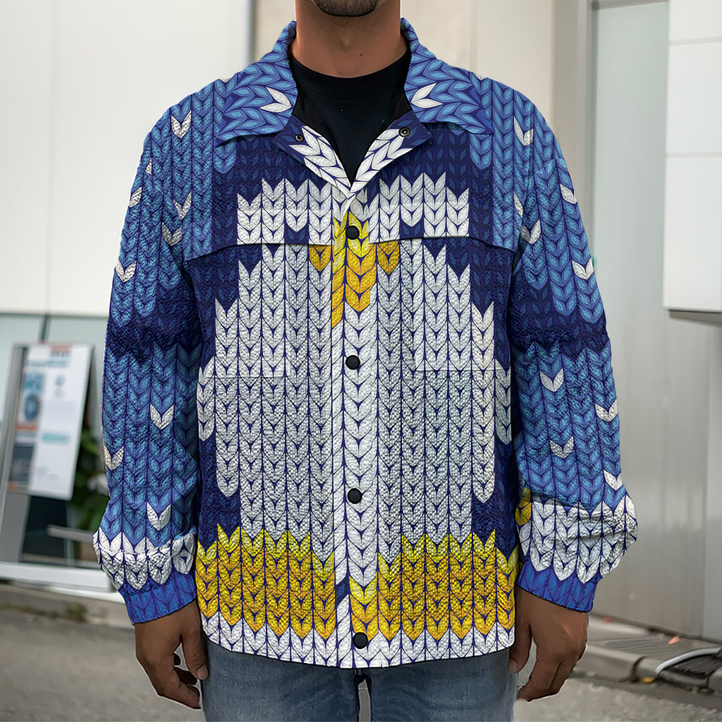 Christmas Penguin Knitted Print Men's Shirt Jacket