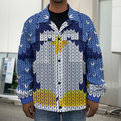 Christmas Penguin Knitted Print Men's Shirt Jacket
