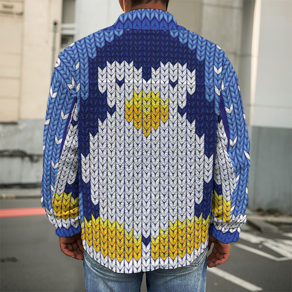 Christmas Penguin Knitted Print Men's Shirt Jacket