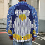 Christmas Penguin Knitted Print Men's Shirt Jacket