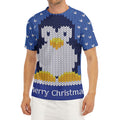 Christmas Penguin Knitted Print Men's Short Sleeve Rash Guard
