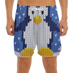 Christmas Penguin Knitted Print Men's Split Running Shorts