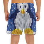 Christmas Penguin Knitted Print Men's Split Running Shorts