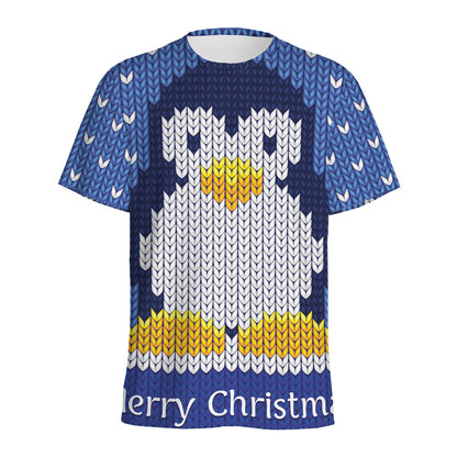 Christmas Penguin Knitted Print Men's Sports T-Shirt