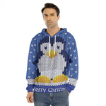 Christmas Penguin Knitted Print Men's Velvet Pullover Hoodie