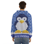 Christmas Penguin Knitted Print Men's Velvet Pullover Hoodie