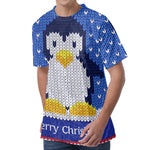 Christmas Penguin Knitted Print Men's Velvet T-Shirt