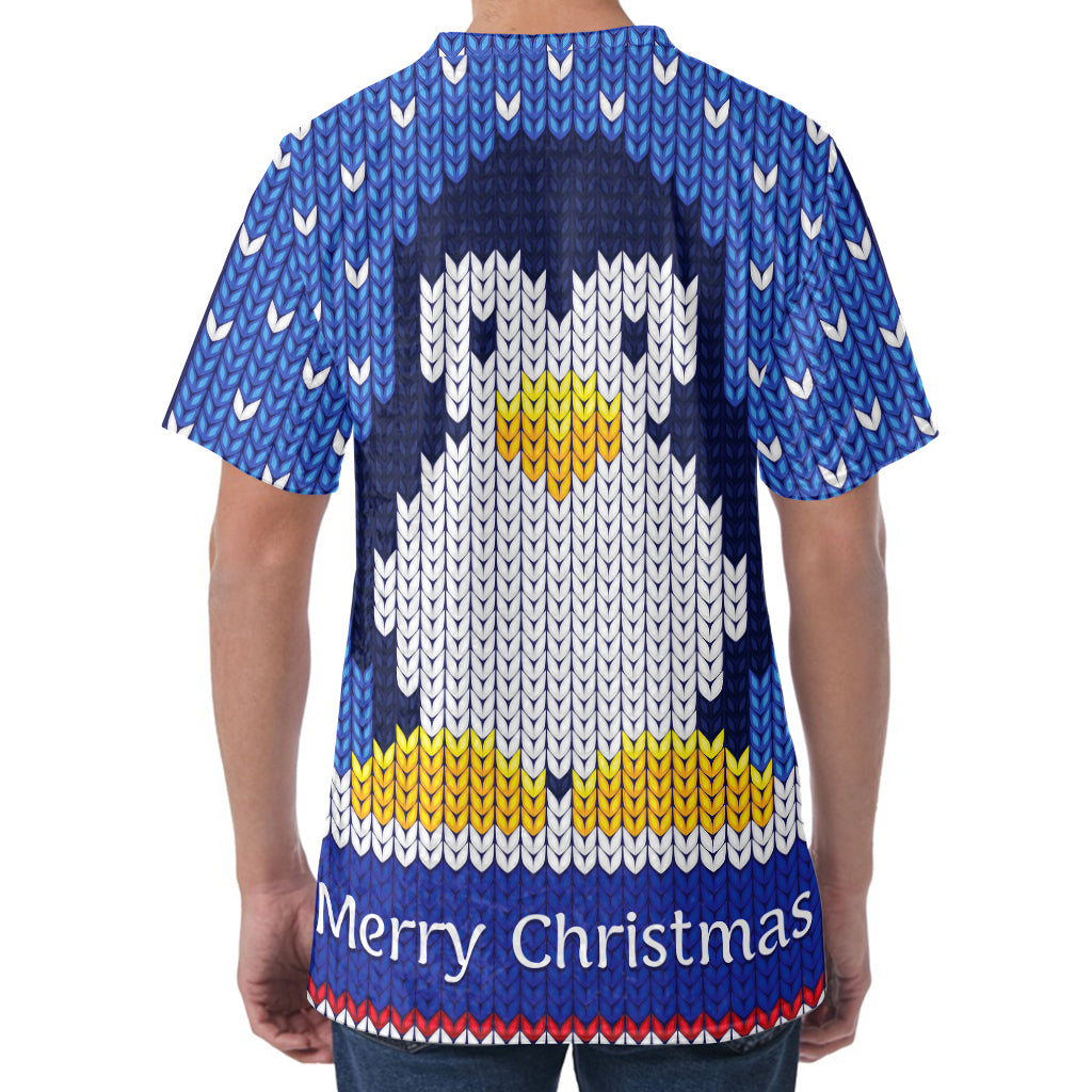 Christmas Penguin Knitted Print Men's Velvet T-Shirt