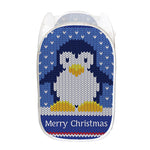 Christmas Penguin Knitted Print Mesh Laundry Hamper