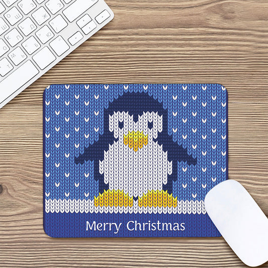 Christmas Penguin Knitted Print Mouse Pad