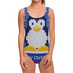 Christmas Penguin Knitted Print One Piece Swimsuit
