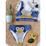 Christmas Penguin Knitted Print One Shoulder Bikini Top