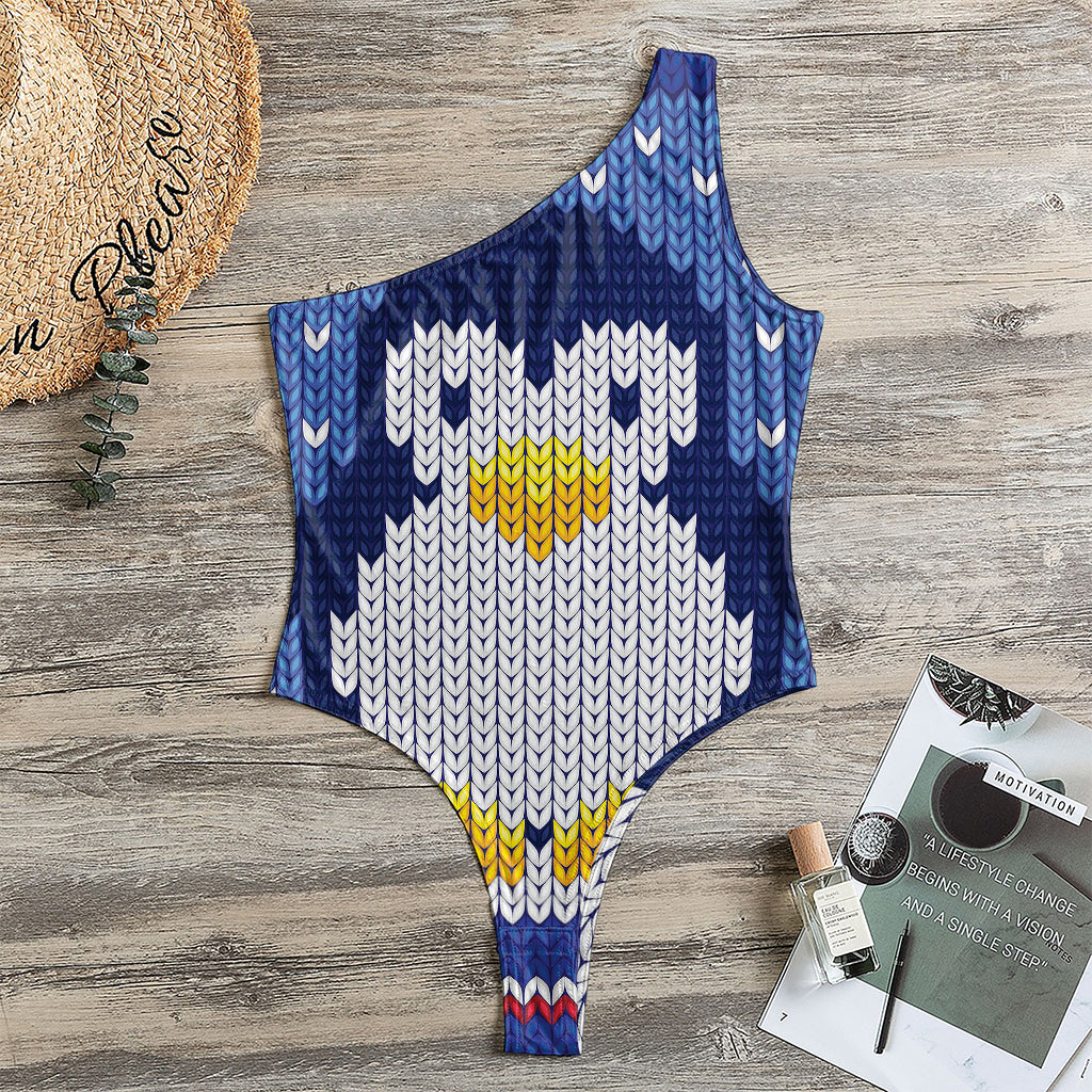 Christmas Penguin Knitted Print One Shoulder Bodysuit