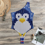 Christmas Penguin Knitted Print One Shoulder Bodysuit