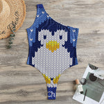 Christmas Penguin Knitted Print One Shoulder Bodysuit