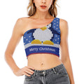 Christmas Penguin Knitted Print One Shoulder Crop Top