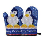 Christmas Penguin Knitted Print Oven Mitts