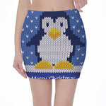 Christmas Penguin Knitted Print Pencil Mini Skirt