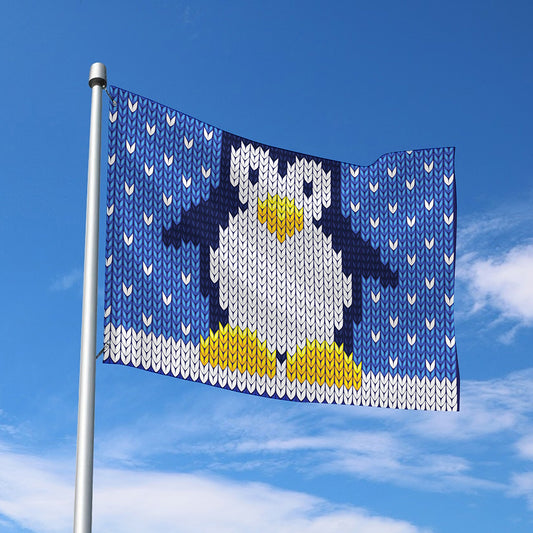 Christmas Penguin Knitted Print Polyester Flag