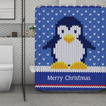 Christmas Penguin Knitted Print Polyester Shower Curtain