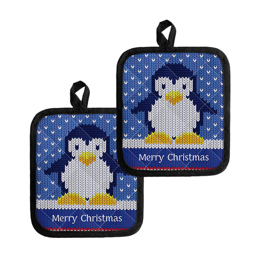 Christmas Penguin Knitted Print Pot Holders