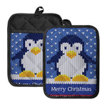 Christmas Penguin Knitted Print Pot Holders With Pocket