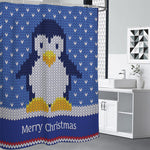 Christmas Penguin Knitted Print Premium Shower Curtain