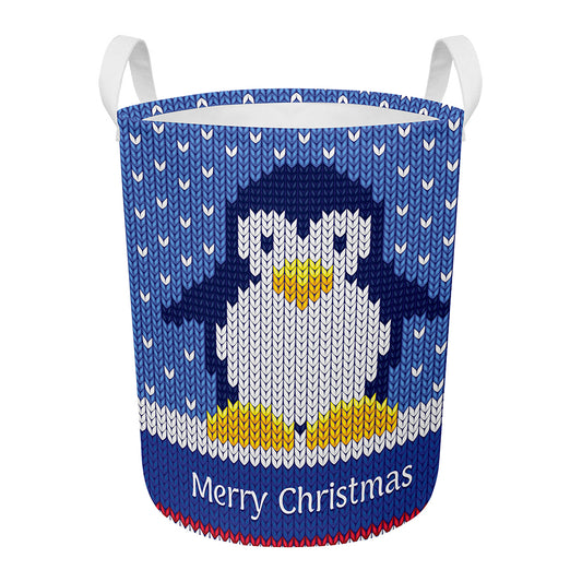 Christmas Penguin Knitted Print Round Laundry Basket